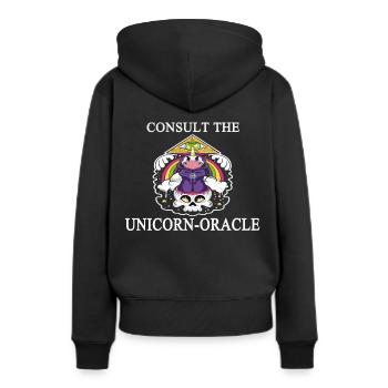 Befrag das Einhorn Orakel, Fantasy Wahrsager Kugel - Frauen Premium Bio Hoodie - Schwarz - Hinten - Julia (174cm)