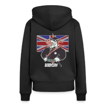 Bobbycorn, Einhorn England Bobby Polizist London - Frauen Premium Bio Hoodie - Schwarz - Hinten - Julia (174cm)