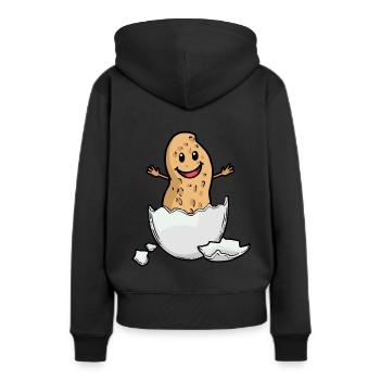 Cacahuète Noix Coquille d’oeuf Naissance Bébé Hourra - Sweat à capuche Premium bio Femme - noir - Dos - Julia (174cm)