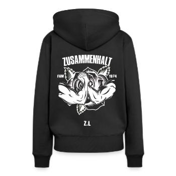 zusammenhalt rose 1974 FAM weiss - Frauen Premium Bio Hoodie - Schwarz - Hinten - Julia (174cm)