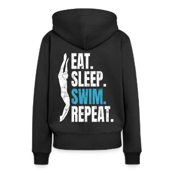 Eat Sleep Swim Repeat - Schwimmen Schwimmer - Frauen Premium Bio Hoodie - Schwarz - Hinten - Julia (174cm)