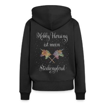 Hobbyhorsing Steckenpferd Einhorn - Frauen Premium Bio Hoodie - Schwarz - Hinten - Julia (174cm)