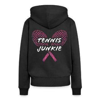 Tennis Junkie Entraîneur de joueurs de tennis - Sweat à capuche Premium bio Femme - noir - Dos - Julia (174cm)