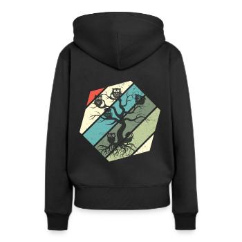 Eule Stammbaum Nachtaktiv Eulen - Frauen Premium Bio Hoodie - Schwarz - Hinten - Julia (174cm)