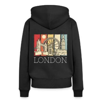 London Skyline Telefonzelle Big Ben Doppeldecker - Frauen Premium Bio Hoodie - Schwarz - Hinten - Julia (174cm)