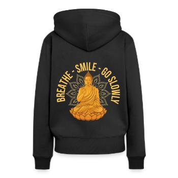 Bouddha Sourire Respiration Méditez - Sweat à capuche Premium bio Femme - noir - Dos - Julia (174cm)