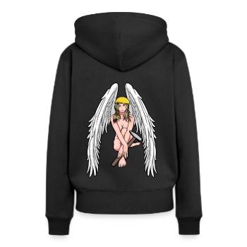 Schutzengel Baustelle Hammer Helm Arbeitsbereich - Frauen Premium Bio Hoodie - Schwarz - Hinten - Julia (174cm)