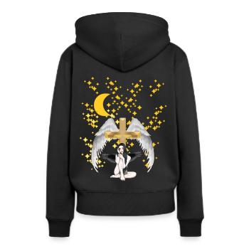 Croix céleste Ange Ciel au-delà de la mort - Sweat à capuche Premium bio Femme - noir - Dos - Julia (174cm)