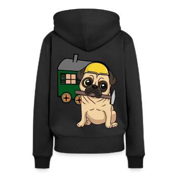 Baustelle Handwerker Hund Mops Bauwagen Job Hammer - Frauen Premium Bio Hoodie - Schwarz - Hinten - Julia (174cm)