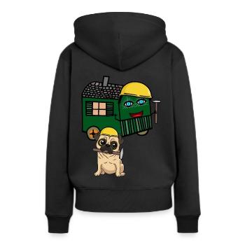 Mops Bauherr Hausbau bauen Bauwagen Hammer - Frauen Premium Bio Hoodie - Schwarz - Hinten - Julia (174cm)