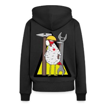 Baustelle Huhn Schutzhelm Werkzeug Bauherr Hammer - Frauen Premium Bio Hoodie - Schwarz - Hinten - Julia (174cm)