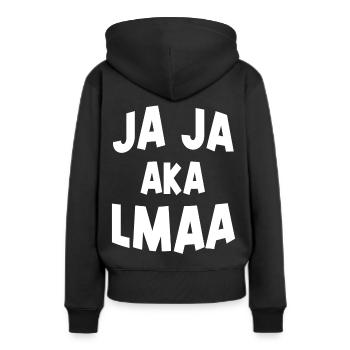 Ja Ja aka LMAA - Frauen Premium Bio Hoodie - Schwarz - Hinten - Julia (174cm)