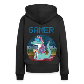 Gamer Jeux vidéo rétro Jeux vintage Funny Croco - Sweat à capuche Premium bio Femme - noir - Dos - Julia (174cm)