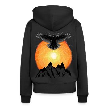 Rayons de soleil Raven Mountains Au-delà de la nature Soleil - Sweat à capuche Premium bio Femme - noir - Dos - Julia (174cm)