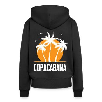 Copacabana Rio Palmiers Plage d’été Soleil Vagues U - Sweat à capuche Premium bio Femme - noir - Dos - Julia (174cm)