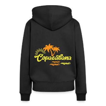 Plage Copacabana Rio Palms Soleil d’été Ondes U - Sweat à capuche Premium bio Femme - noir - Dos - Julia (174cm)