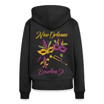Français Bourbon souvenir du carnaval de la Nouvelle-Orléans - Sweat à capuche Premium bio Femme - noir - Dos - Julia (174cm)