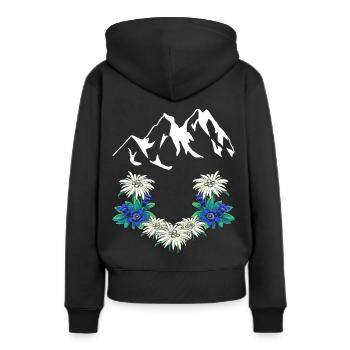 Autriche Suisse Montagnes Montagnes Gentiane Edelweiss - Sweat à capuche Premium bio Femme - noir - Dos - Julia (174cm)