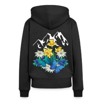 Autriche Tyrol printemps Nature Alm Gentiane Fleurs - Sweat à capuche Premium bio Femme - noir - Dos - Julia (174cm)