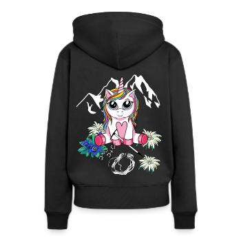 Alpen Einhorn Bergsteiger Bergsport Kind abseilen - Frauen Premium Bio Hoodie - Schwarz - Hinten - Julia (174cm)
