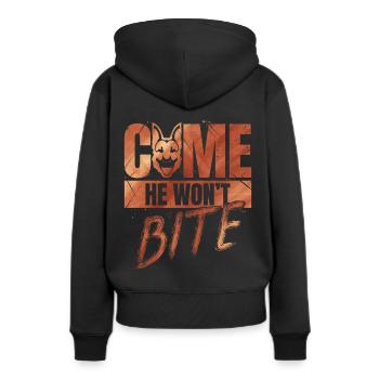 Come, He Won't Bite - Dog Owner - Women’s Premium Organic Hoodie - black - Back - Julia (174cm)