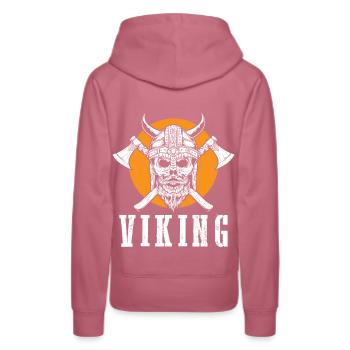 Wikinger-Krieger-Schädel-Axt Walhalla Warriors Myt - Frauen Premium Bio Hoodie - Malve - Hinten - Isabella (175cm)