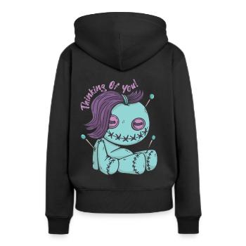 Zombie Voodoo Puppe, die an dich denkt! Halloween- - Frauen Premium Bio Hoodie - Schwarz - Hinten - Julia (174cm)