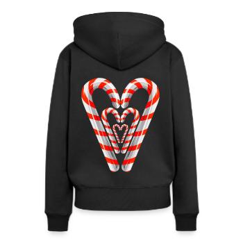 Cannes à sucre formant un coeur pour Noël - Sweat à capuche Premium bio Femme - noir - Dos - Julia (174cm)