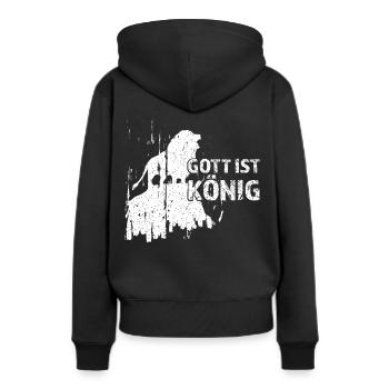 Dieu est le roi Léon Jésus Foi Culte Louange - Sweat à capuche Premium bio Femme - noir - Dos - Julia (174cm)