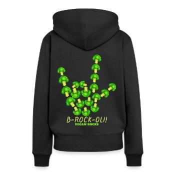 Roches végétaliennes, signe de cornes au brocoli, - Sweat à capuche Premium bio Femme - noir - Dos - Julia (174cm)