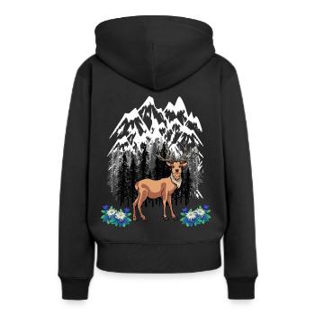 Waldtiere Rotwild Alpen Enzian Naturliebhaber - Frauen Premium Bio Hoodie - Schwarz - Hinten - Julia (174cm)