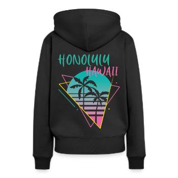Honolulu Hawaii Palms Retro Ocean Surfing - Sweat à capuche Premium bio Femme - noir - Dos - Julia (174cm)