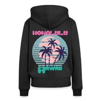 Palm Hawaii Honolulu Vacances Plage Océan - Sweat à capuche Premium bio Femme - noir - Dos - Julia (174cm)