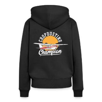 Cropdusting Champion Crop Duster Crop Dusting - Frauen Premium Bio Hoodie - Schwarz - Hinten - Julia (174cm)