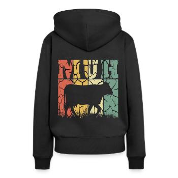 MUH Kuh Rind - Frauen Premium Bio Hoodie - Schwarz - Hinten - Julia (174cm)