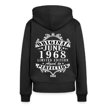 Juni 1968. Geburtstagsgeschenk Juni 1968. Juni. - Frauen Premium Bio Hoodie - Schwarz - Hinten - Julia (174cm)