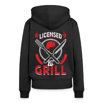 Grillen - Grillmeister - Lizenz zum Grillen - Frauen Premium Bio Hoodie - Schwarz - Hinten - Julia (174cm)