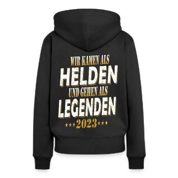 Helden und Legenden - Abschlussklasse 2023 - Frauen Premium Bio Hoodie - Schwarz - Hinten - Julia (174cm)