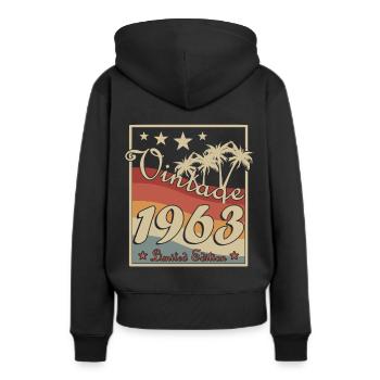 Né en 1963 dans un style rétro - Sweat à capuche Premium bio Femme - noir - Dos - Julia (174cm)