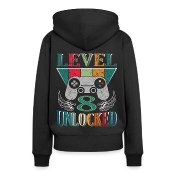 Niveau 8 déverrouillé - Sweat à capuche Premium bio Femme - noir - Dos - Julia (174cm)