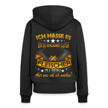 Fleisch Sprüche Fleischer Fleischesser Spruch - Frauen Premium Bio Hoodie - Schwarz - Hinten - Julia (174cm)