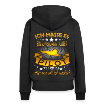 Pilot Piloten Spruch - Frauen Premium Bio Hoodie - Schwarz - Hinten - Julia (174cm)