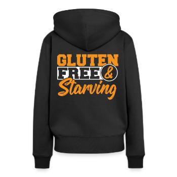 Sans gluten et affamé. Sans gluten - Sweat à capuche Premium bio Femme - noir - Dos - Julia (174cm)