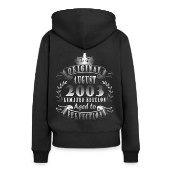 Août 2003 Anniversaire Août 2003 Août - Sweat à capuche Premium bio Femme - noir - Dos - Julia (174cm)