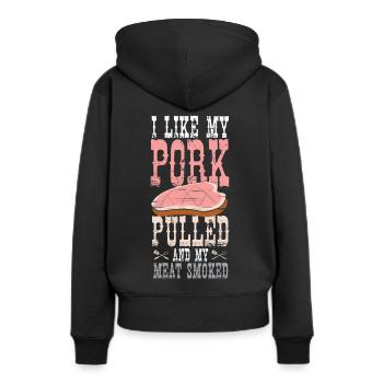 Barbeque I Like My Pork Pulled Smoked - Frauen Premium Bio Hoodie - Schwarz - Hinten - Julia (174cm)