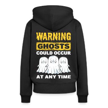 Warnung Geister können jederzeit auftauchen - Frauen Premium Bio Hoodie - Schwarz - Hinten - Julia (174cm)