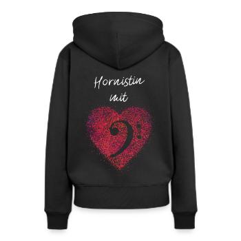 Hornistin mit Herz Waldhornspielerin Waldhorn - Frauen Premium Bio Hoodie - Schwarz - Hinten - Julia (174cm)