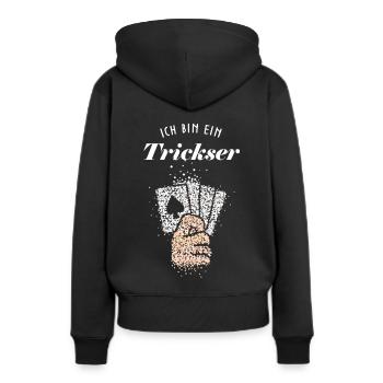 Kartentrick Zaubertrick Straßenmagier Kartenzauber - Frauen Premium Bio Hoodie - Schwarz - Hinten - Julia (174cm)