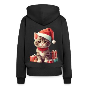 Christmas Katze Nikolaus Weihnachtsmann Katzen - Frauen Premium Bio Hoodie - Schwarz - Hinten - Julia (174cm)