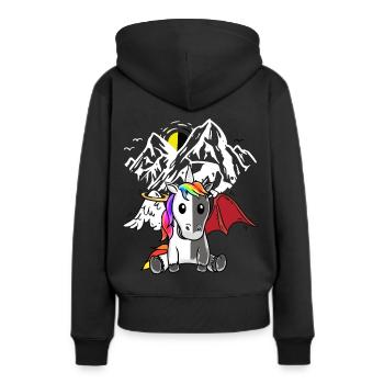 Einhorn Dämon Engel Teufel Satanisch Fabeltier - Frauen Premium Bio Hoodie - Schwarz - Hinten - Julia (174cm)